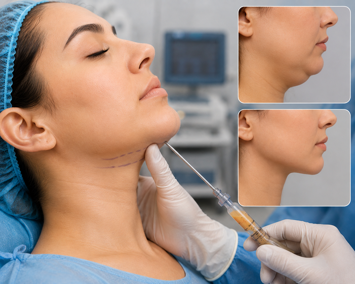 Surgeon consulting a patient about Double Chin Liposuction